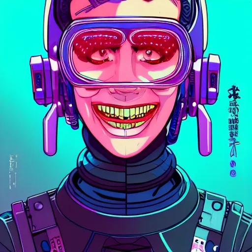 Prompt: portrait painting of cyberpunk chuu kpop cheerful smiling mercenary, sharp focus, award - winning, trending on artstation, masterpiece, highly detailed, intricate. art by josan gonzales and moebius and deathburger