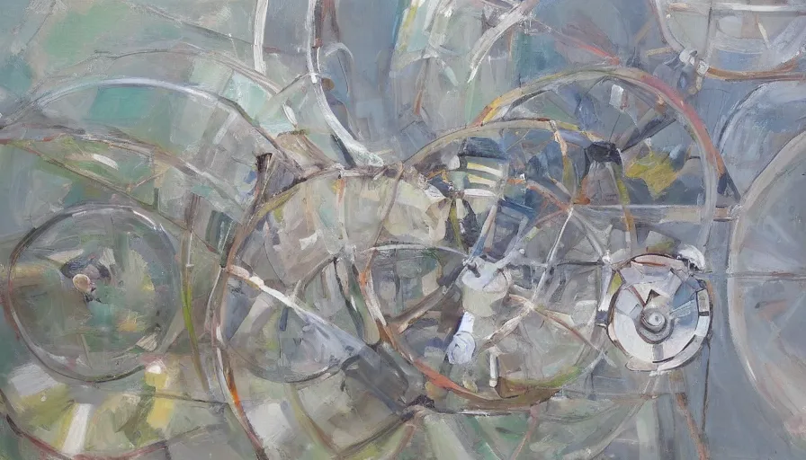 Image similar to perpetual motion machine, oil painting