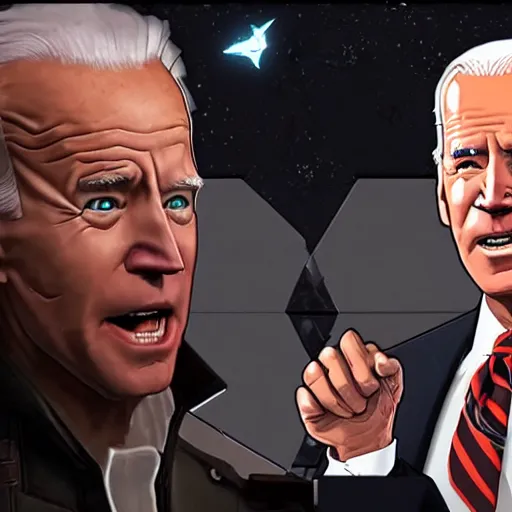 Image similar to joe biden arguing with the doom slayer 4 k