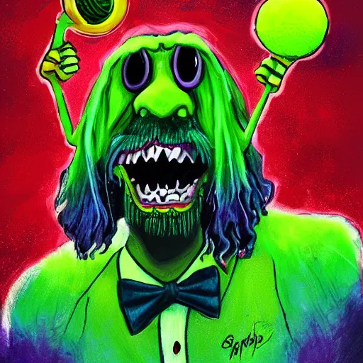 Image similar to a snoop dogg tennis ball monsters, colorful, digital art, fantasy, magic, chalk, trending on artstation, ultra detailed, professional illustration by basil gogos