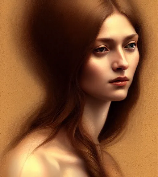 Image similar to portrait of a woman in heightened detail, poised, intense emotion, detailed facial expression, detailed surroundings, intricate, elegant, highly detailed, centered, digital painting, artstation, concept art, smooth, sharp focus, illustration, by ( leonardo da vinci ), wlop