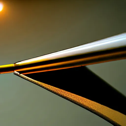 Image similar to macro shot of ultra detailed realistic bullet exiting rifle barrel, motion blur, global illumination