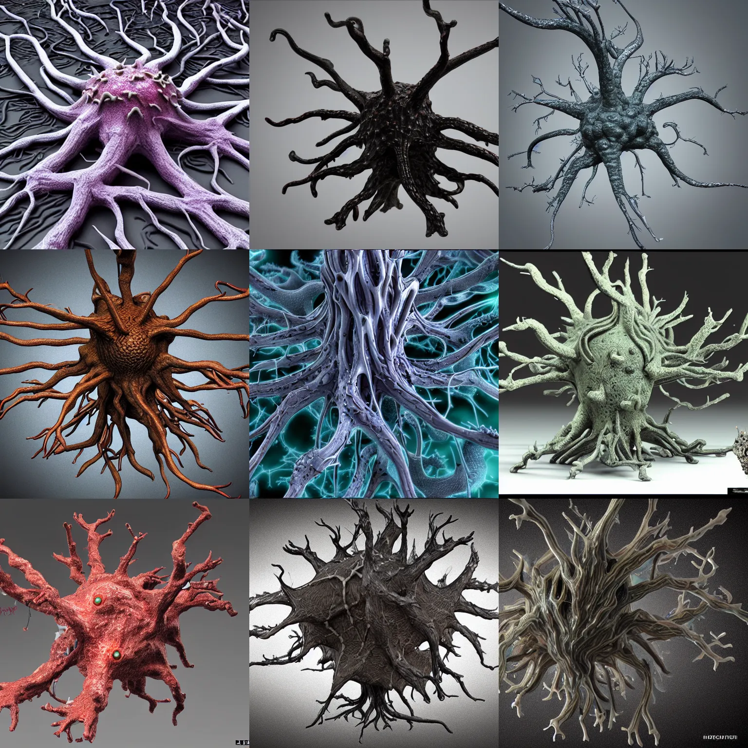 Prompt: neuron dendritic monster, hyperrealistic, hyperdetailed, vray, 5 5 mm, army, lsd