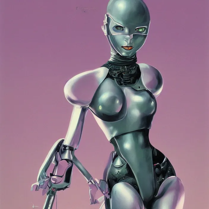 Prompt: dominatrix robot, hyper feminine, detailed, sharp focus, pastel, intricate, realistic, smooth, volumetric lighting, digital painting, by roger dean