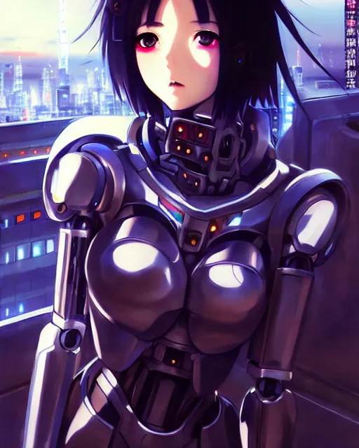 Image similar to portrait Anime Girl in mecha armor in night tokyo Sharp fine face pretty face, realistic shaded Perfect face, fine details. Anime. cyberpunk realistic shaded lighting by katsuhiro otomo ghost-in-the-shell, magali villeneuve, artgerm, rutkowski Jeremy Lipkin and Giuseppe Dangelico Pino and Michael Garmash and Rob Rey