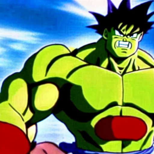 Prompt: a still of the hulk in Dragon Ball Z