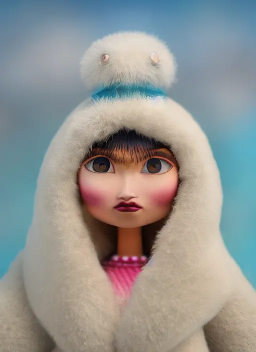 Image similar to closeup profile portrait of tin toy eskimo igloo bikini girl, depth of field, zeiss lens, detailed, symmetrical, centered, fashion photoshoot, by nicoletta ceccoli, mark ryden, lostfish, breathtaking, 8 k resolution, extremely detailed, beautiful, establishing shot, artistic, hyperrealistic, octane render
