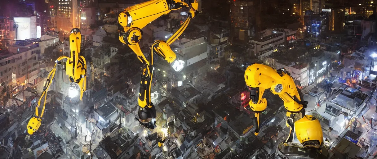 Image similar to rescue robot, disaster in the city, night, shinji aramaki