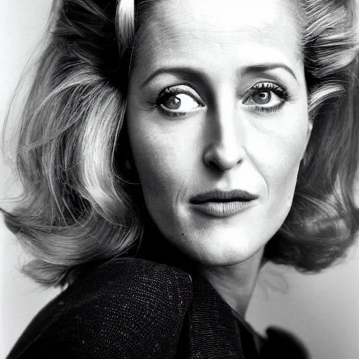 Image similar to photo of a gorgeous 40-year-old Gillian Anderson with a 1970s hairstyle by Mario Testino, detailed, head shot, award winning, Sony a7R -