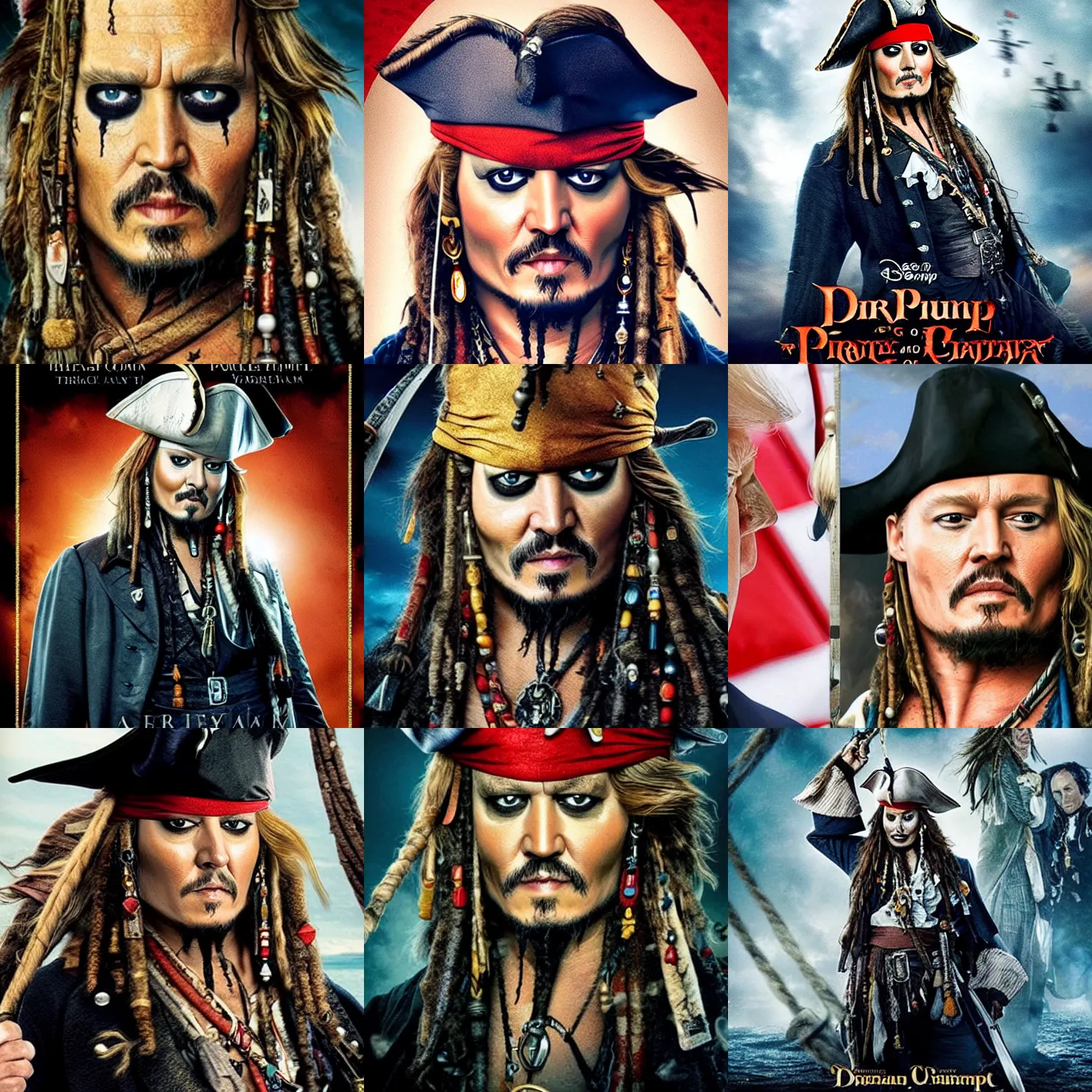 Prompt: donald trump replacing johnny depp in the lead role in pirates of the caribbean ( 2 0 2 4 ), movie poster