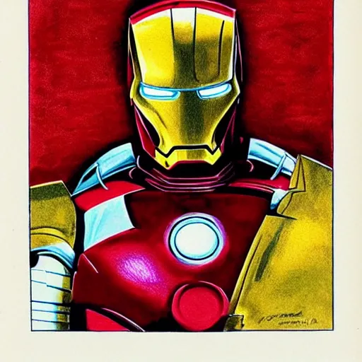 Prompt: basil gogos illustration of iron man