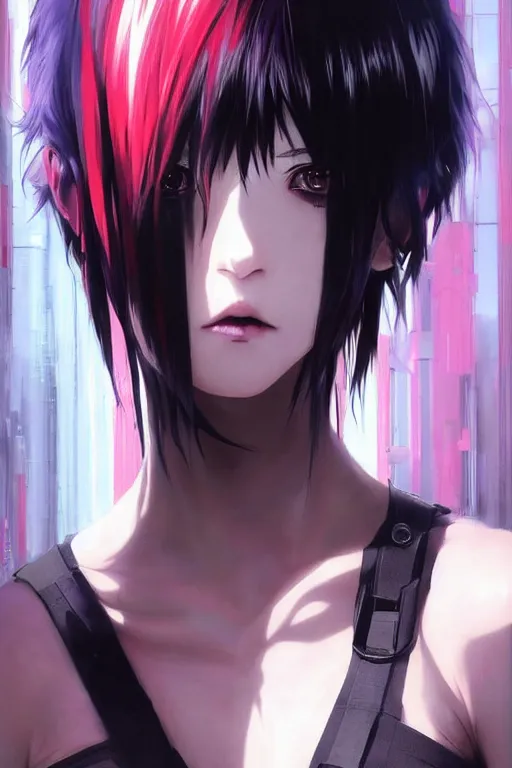 Image similar to portrait Anime goth cyberpunk girl, blame, cute-fine-face, black-hair pretty face, realistic shaded Perfect face, fine details. Anime. realistic shaded lighting by Ilya Kuvshinov katsuhiro otomo ghost-in-the-shell, magali villeneuve, artgerm, rutkowski, WLOP Jeremy Lipkin and Giuseppe Dangelico Pino and Michael Garmash and Rob Rey and Tsutomu Nihei