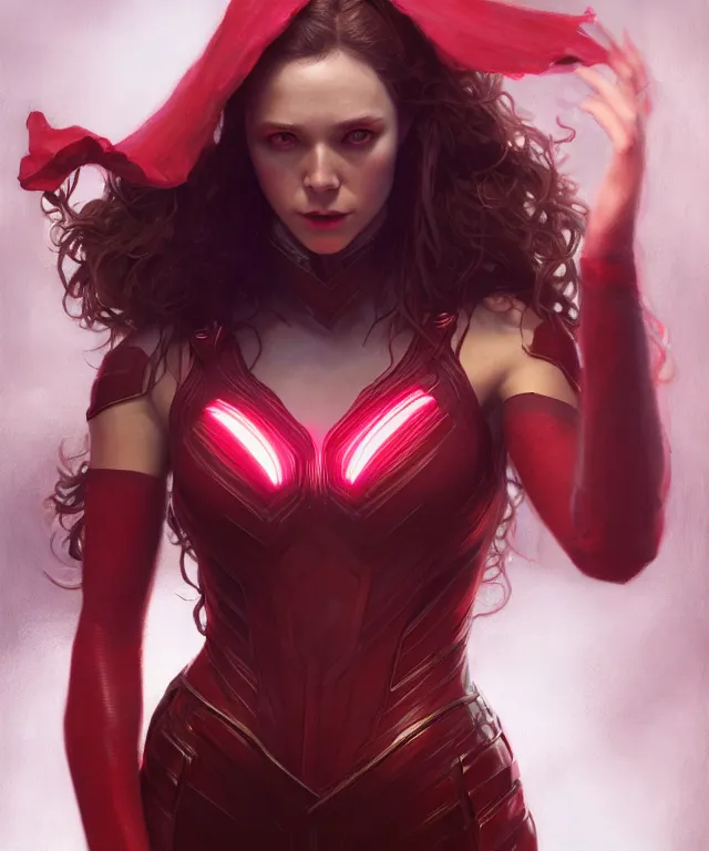 Prompt: Scarlet Witch, portrait, full body, hyper detailed, digital art, trending in artstation, cinematic lighting, studio quality, smooth render, unreal engine 5 rendered, octane rendered, art style by klimt and nixeu and ian sprigger and wlop and krenz cushart