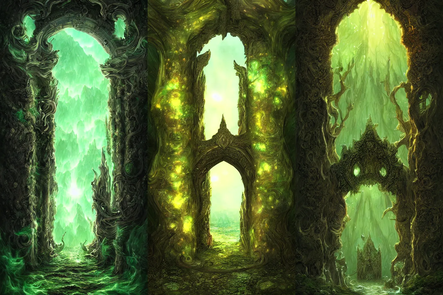 Prompt: The gate to the eternal kingdom of algae, fantasy, digital art, HD, detailed.