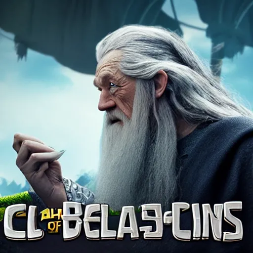 Image similar to clash of clans film poster concept featuring Gandalf