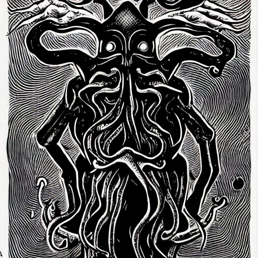 Image similar to cthulhu in the style of junji ito