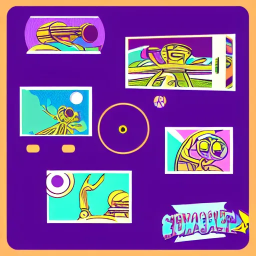 Prompt: Image generator app with image feed, space age Jetsons googie art style, two color risograph UX layout