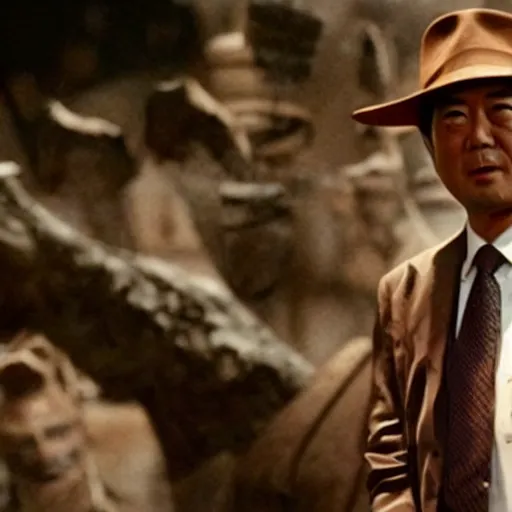 Prompt: a film still of shinzo abe in indiana jones