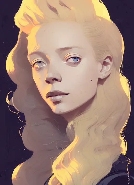 Image similar to highly detailed closeup portrait of beautiful portia doubleday, blonde wavy hair, angela moss, black suit by atey ghailan, by greg rutkowski, by greg tocchini, by james gilleard, by joe fenton, by kaethe butcher, gradient yellow, black and white color scheme, grunge aesthetic!!! ( ( graffiti tag wall background ) )