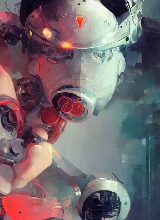 Image similar to surreal gouache painting, by yoshitaka amano, by ruan jia, by conrad roset, by good smile company, detailed anime 3d render of a mechanical android, portrait, cgsociety, artstation, modular mechanical costume and headpiece, dieselpunk atmosphere