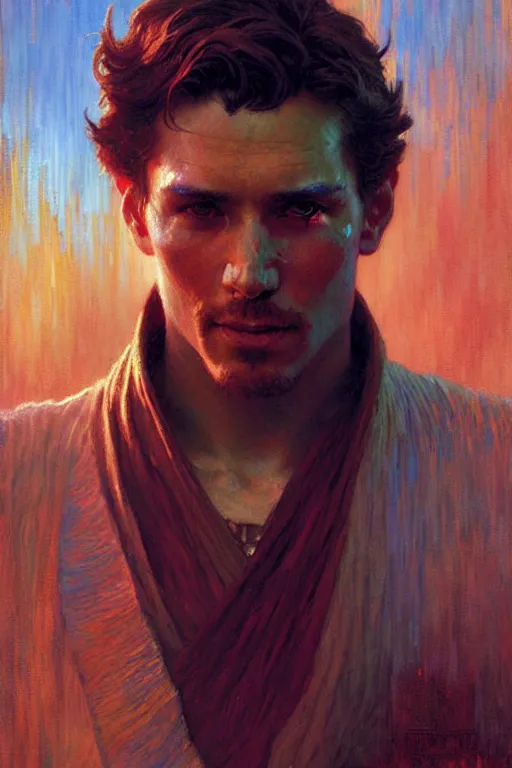 Image similar to attractive man, star wars, cool colors, painting by gaston bussiere, craig mullins, greg rutkowski, alphonse mucha