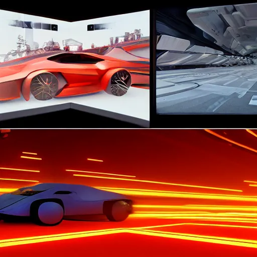 Image similar to sci-fi cars race : near wall structure on : the coronation of napoleon painting : and digital billboard in the middle, in style of zaha hadid, suprematism composition, unreal engine 5, keyshot, octane, artstation trending, in lighting of blade runner 2049, ultra high detail, ultra photo realistic, 8k, 16k, in plastic, dark, tilt shift,