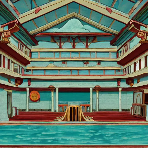 Image similar to a hotel that looks like the bathhouse in spirited away, in the style of Keen Art on ArtStation, 4k,