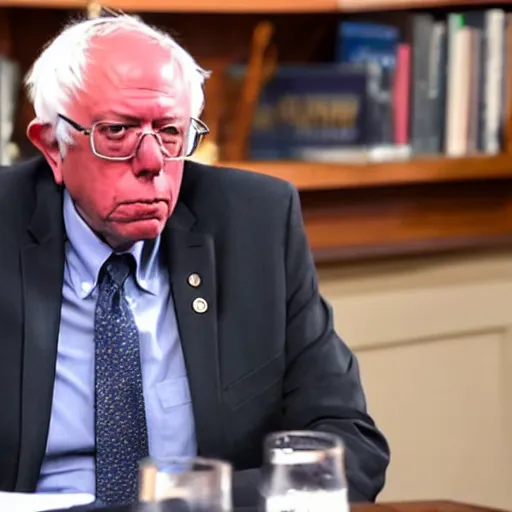 Image similar to bernie sanders arms crossed on chair, under electron microscope