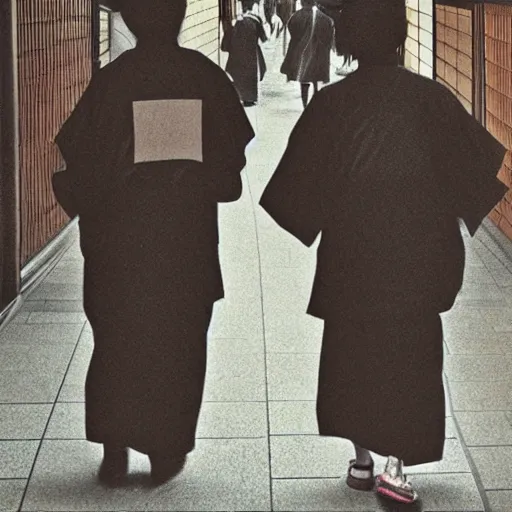 Image similar to a realistic photo of 2 japanese demons walking through kyoto, scary, realistic, high detail,