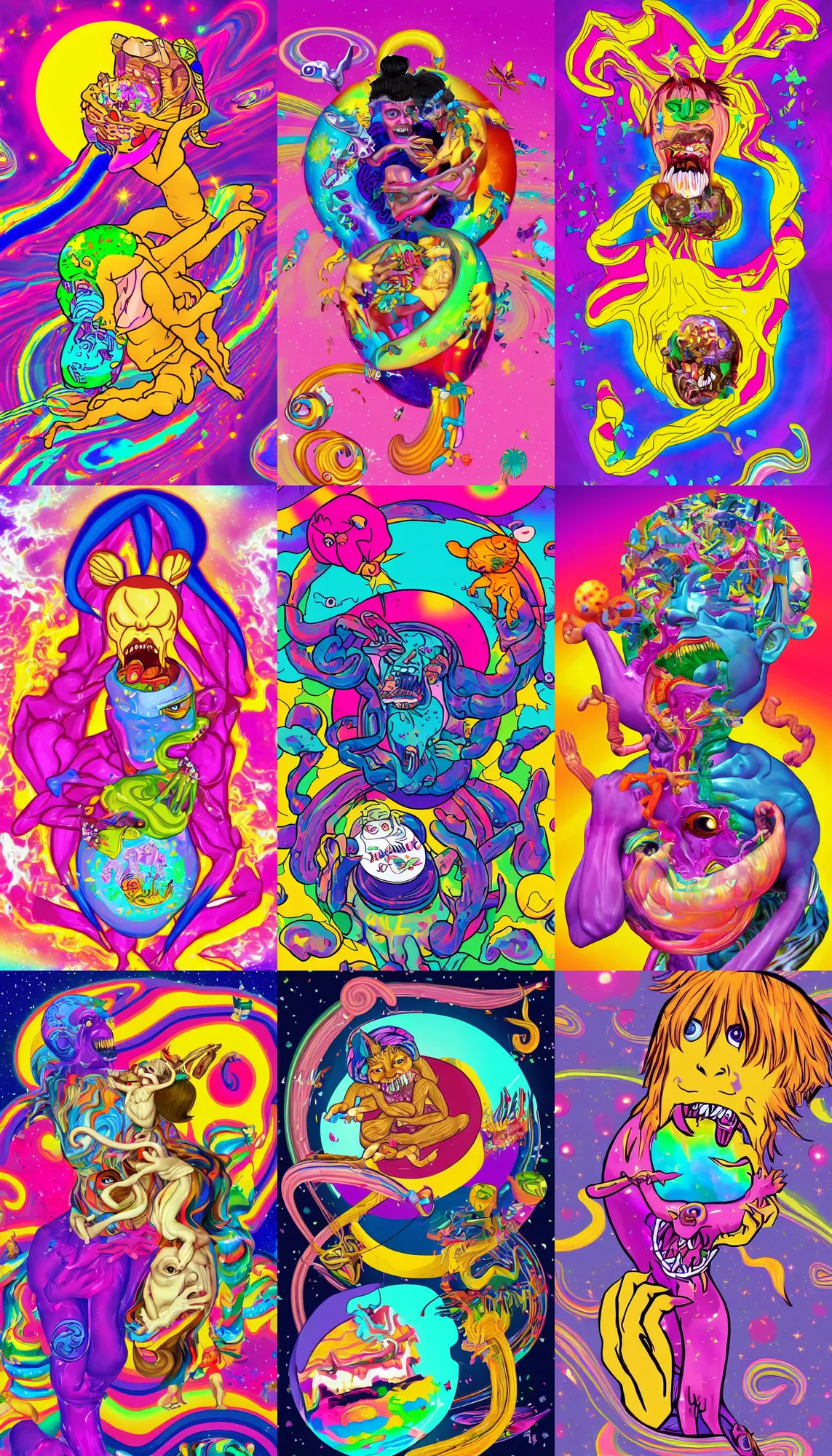 Prompt: saturn devouring his son in the style of lisa frank, trending on artstation