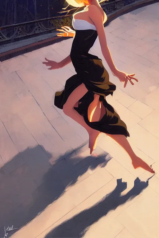 Prompt: a girl dancing elegantly, full body shot, intriguing outfit, fine - face, realistic shaded perfect body, fine details. night setting. very anime style. realistic shaded lighting poster by ilya kuvshinov katsuhiro, magali villeneuve, artgerm, jeremy lipkin and michael garmash, rob rey and kentaro miura style, trending on art station