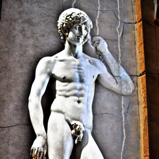 Image similar to stencil graffiti of michelangelo's david, photography