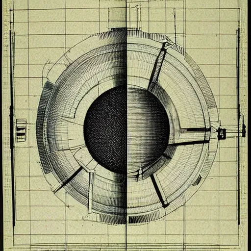 Image similar to technical drawings of a a interstellar spacecraft, amazing, intense lighting, intense effects