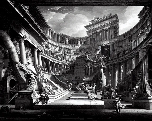 Image similar to Piranesi imagination mixed with the aesthetics of !!!(((###Vaporwave###)))!!!