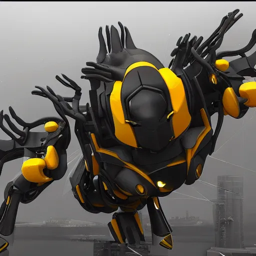 Image similar to hard surface, robotic platform, based on bumblebee, 6 claws, unreal engine