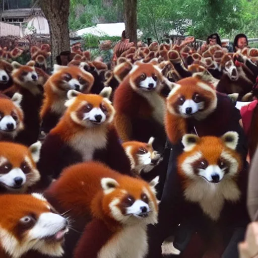 Image similar to huge number of red pandas! dancing at a party