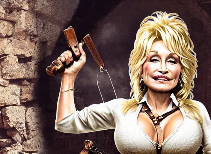 Image similar to film still of!!!! dolly parton!!! as lara croft in new tomb raider movie, 8 k