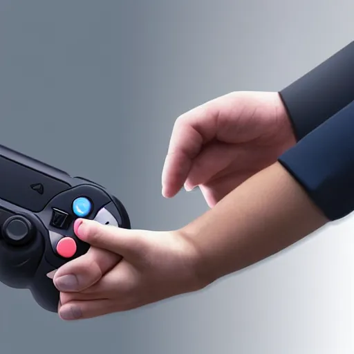 Image similar to digital art, nintendo and playstation holding hands