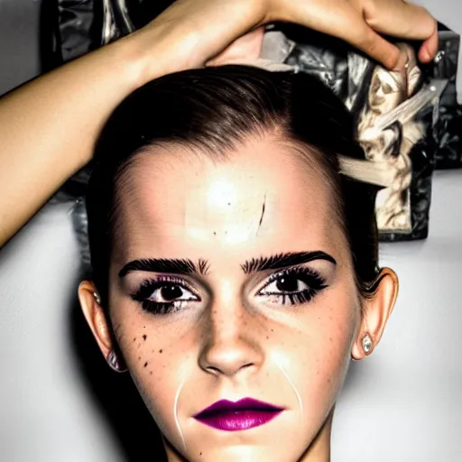 Prompt: emma watson Heavy Contour makeup look eye shadow smokey eyes fashion model face by artgem by brian bolland by ale