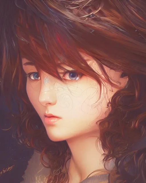 Prompt: beautiful girl brown blob hair, cute, intricate, highly detailed, digital painting, trending on artstation, concept art, smooth, sharp focus, backlit, rim light, vivid colors, illustration, unreal engine 5, 8 k, art by rossdraws and alphonse mucha