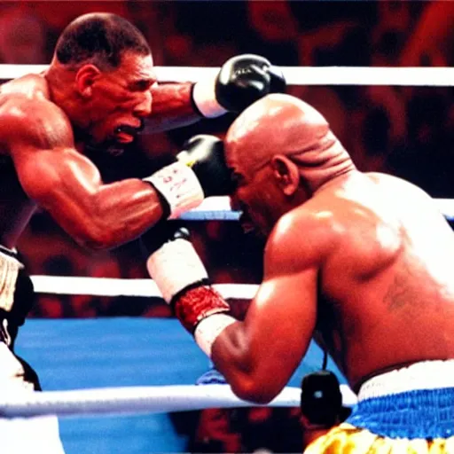 Image similar to tupac fighting mike tyson in the ring