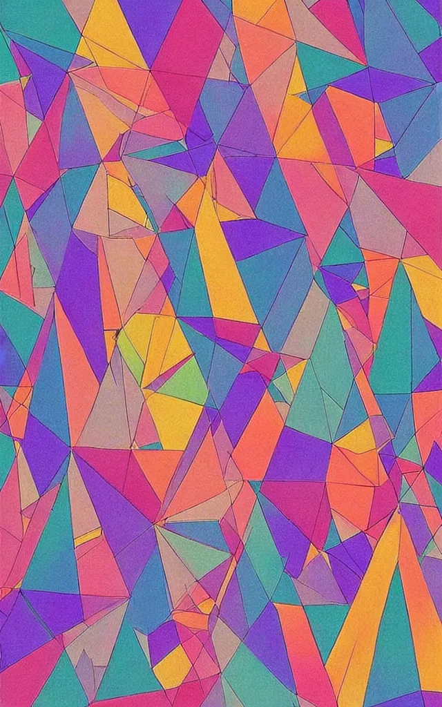 Prompt: triangles. retro art by jean giraud. fractal. pastel colors