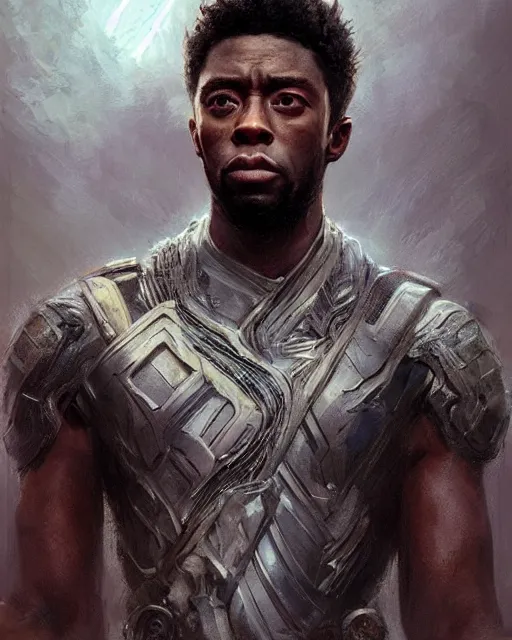 Image similar to chadwick boseman, hyper realistic face, beautiful eyes, fantasy art, in the style of greg rutkowski, intricate, hyper detailed, smooth