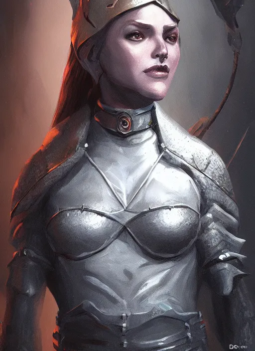 Prompt: A fantasy comic book style portrait painting of Joan of Arch but has lizard head. Atmospheric dark fortress, unreal 5, DAZ, hyperrealistic, octane render, RPG portrait, ambient light, dynamic lighting,