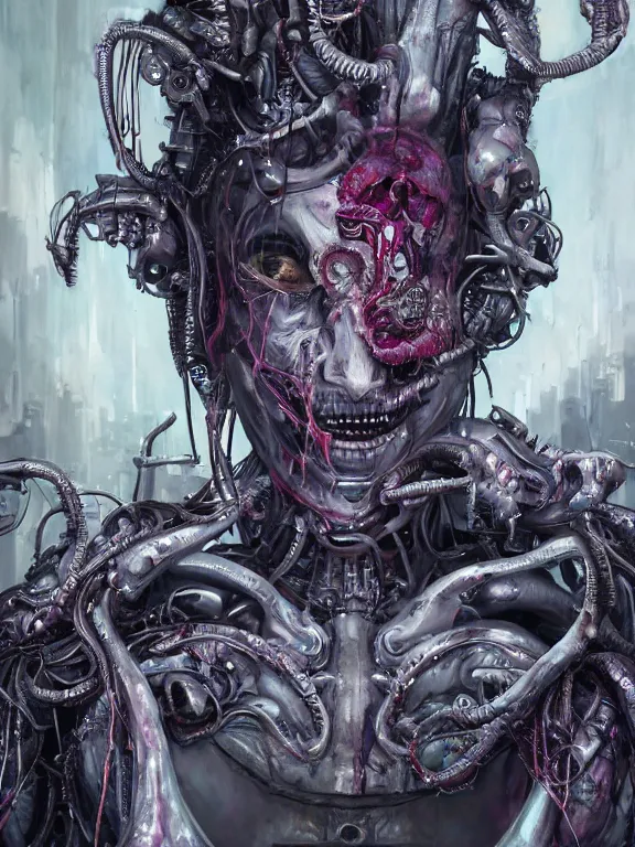 Prompt: portrait art of 8k ultra realistic undead eldritch horror ghost in the shell , detailed intricate ornate armour,decaying, cybernetic, full of colour, cinematic lighting, battered, trending on artstation, 4k, hyperrealistic, focused, extreme details,unreal engine 5, cinematic, masterpiece, art by ayami kojima, giger