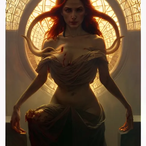 Prompt: portrait painting of a devil, the hell in the background, ultra realistic, concept art, intricate details, eerie, highly detailed, photorealistic, octane render, 8 k, unreal engine. art by artgerm and greg rutkowski and charlie bowater and magali villeneuve and alphonse mucha