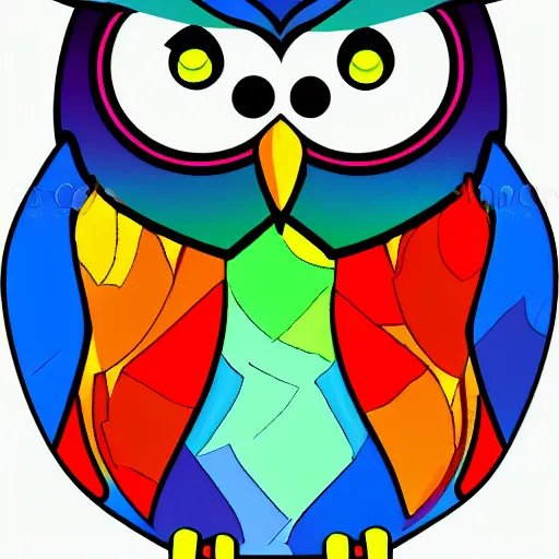 Image similar to an colorful owl. cartoon. colorful background.