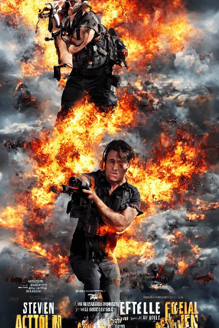 Image similar to steven segel, action movie poster, explosive special effects