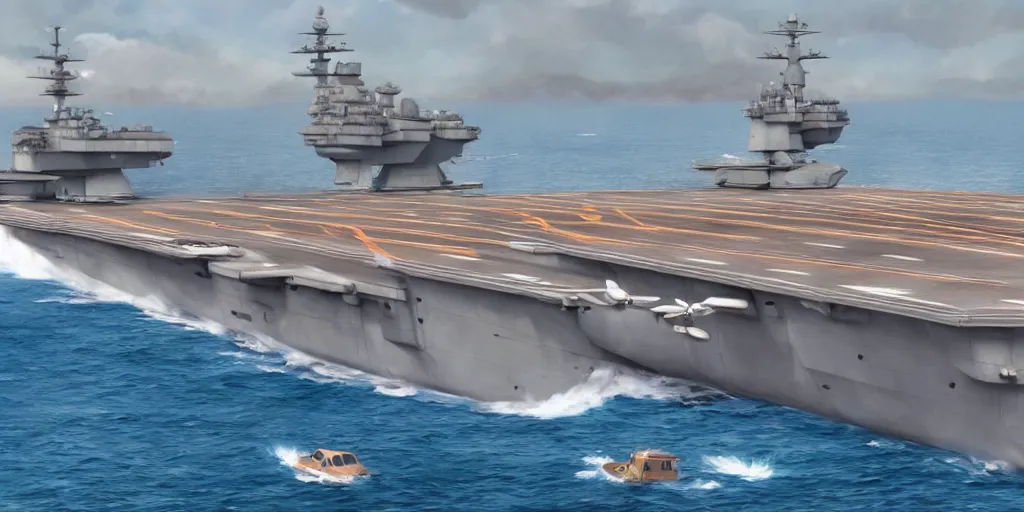 Prompt: Aircraft carrier in animated movie, pixar cars