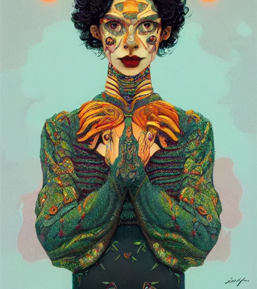 Image similar to beautiful girl, short black curly hair, round face : : by martine johanna and simon stalenhag and chie yoshii and casey weldon and guillermo del toro : : lake : : ornate, dynamic, particulate, rich colors, intricate, elegant, highly detailed, centered, artstation, smooth, sharp focus, octane render, 3 d